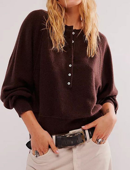 Button-Up Collar Henley Sweater