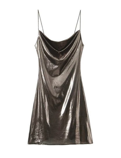 Shiny Cowl Neck Mini Dresses