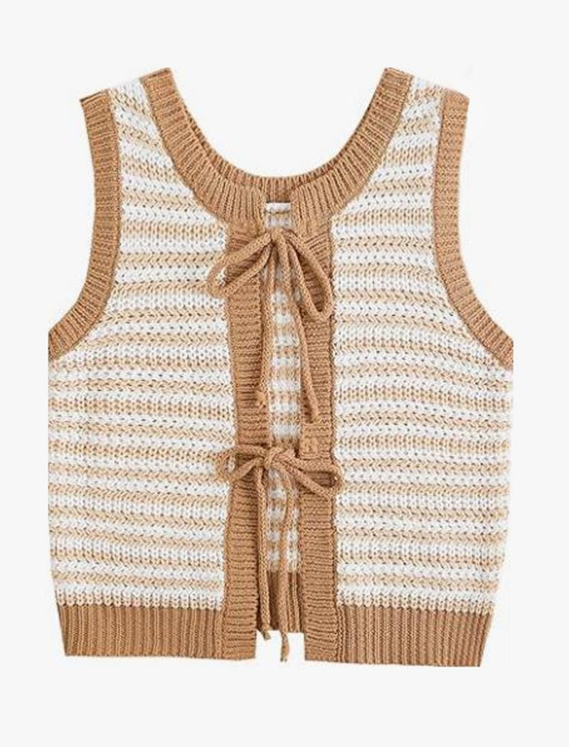 Sleeveless Striped Crochet Tank Top