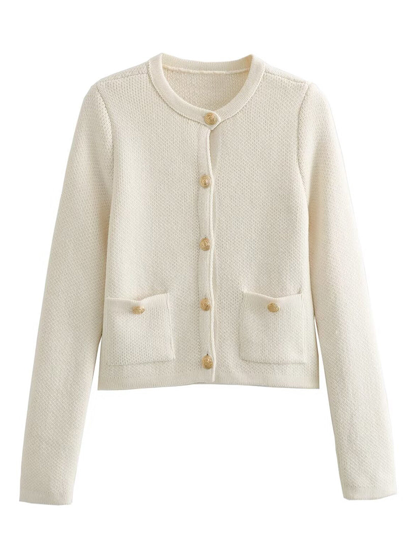 Buttoned Contrast Trim Cardigan