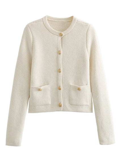 Buttoned Contrast Trim Cardigan