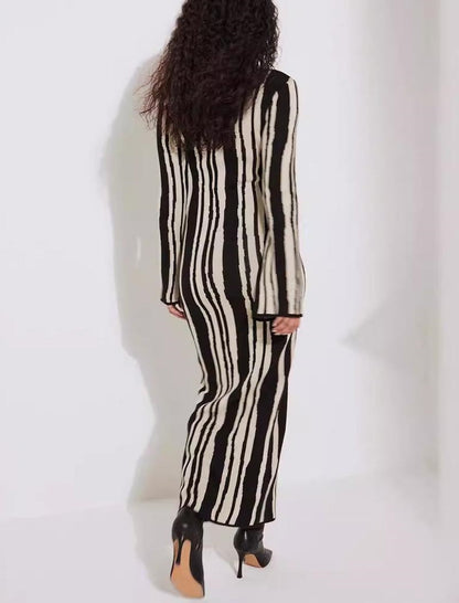 Striped Long Sleeve Knit Maxi Dress