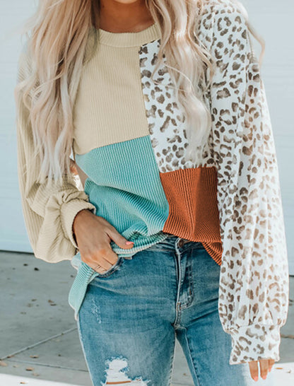 Color Block Leopard Patch Top