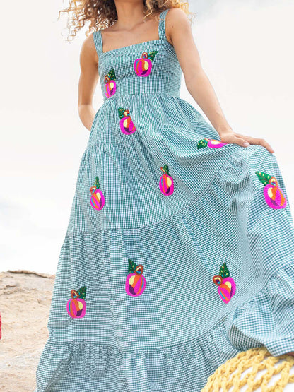 Gingham Graphic Print Maxi Dress