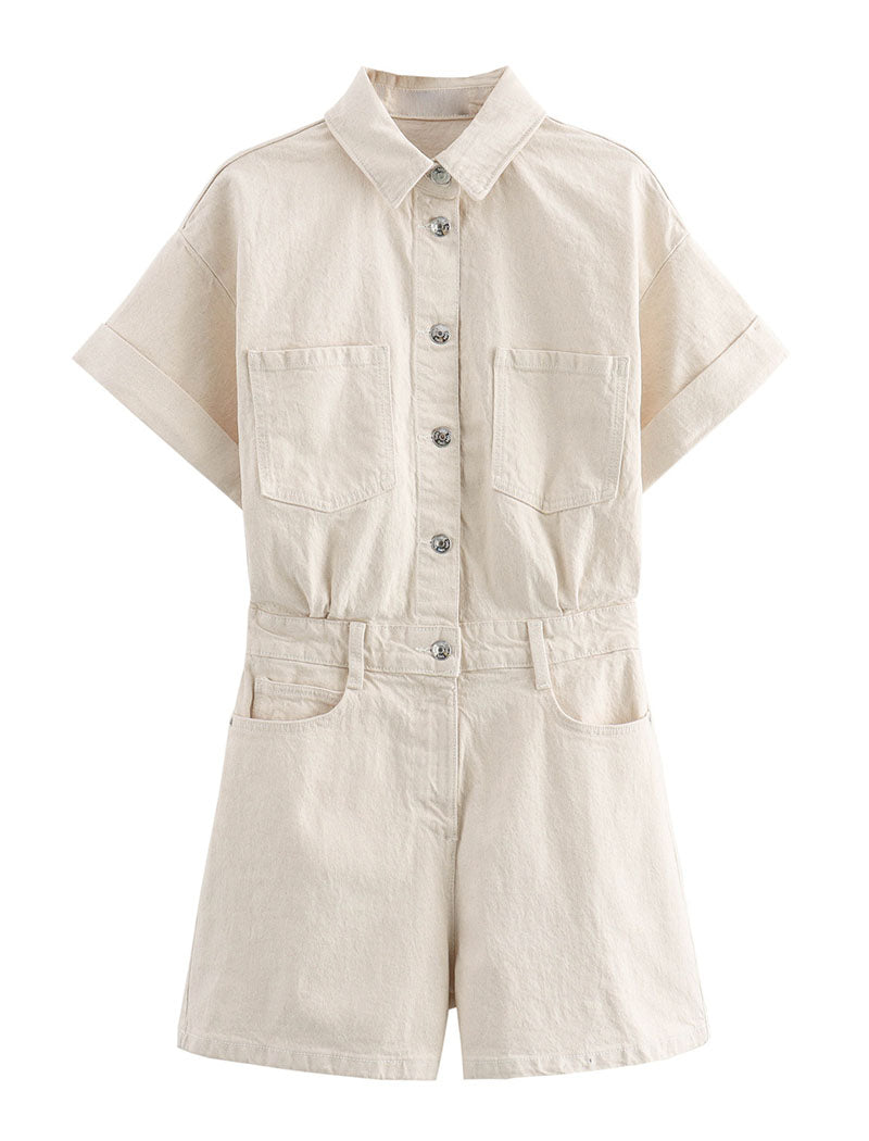 Collared Short Sleeve Denim Romper