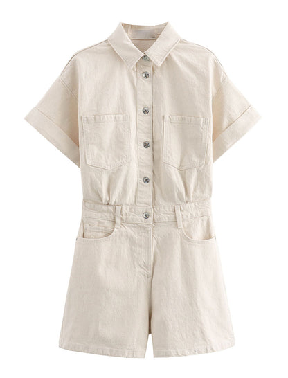 Collared Short Sleeve Denim Romper
