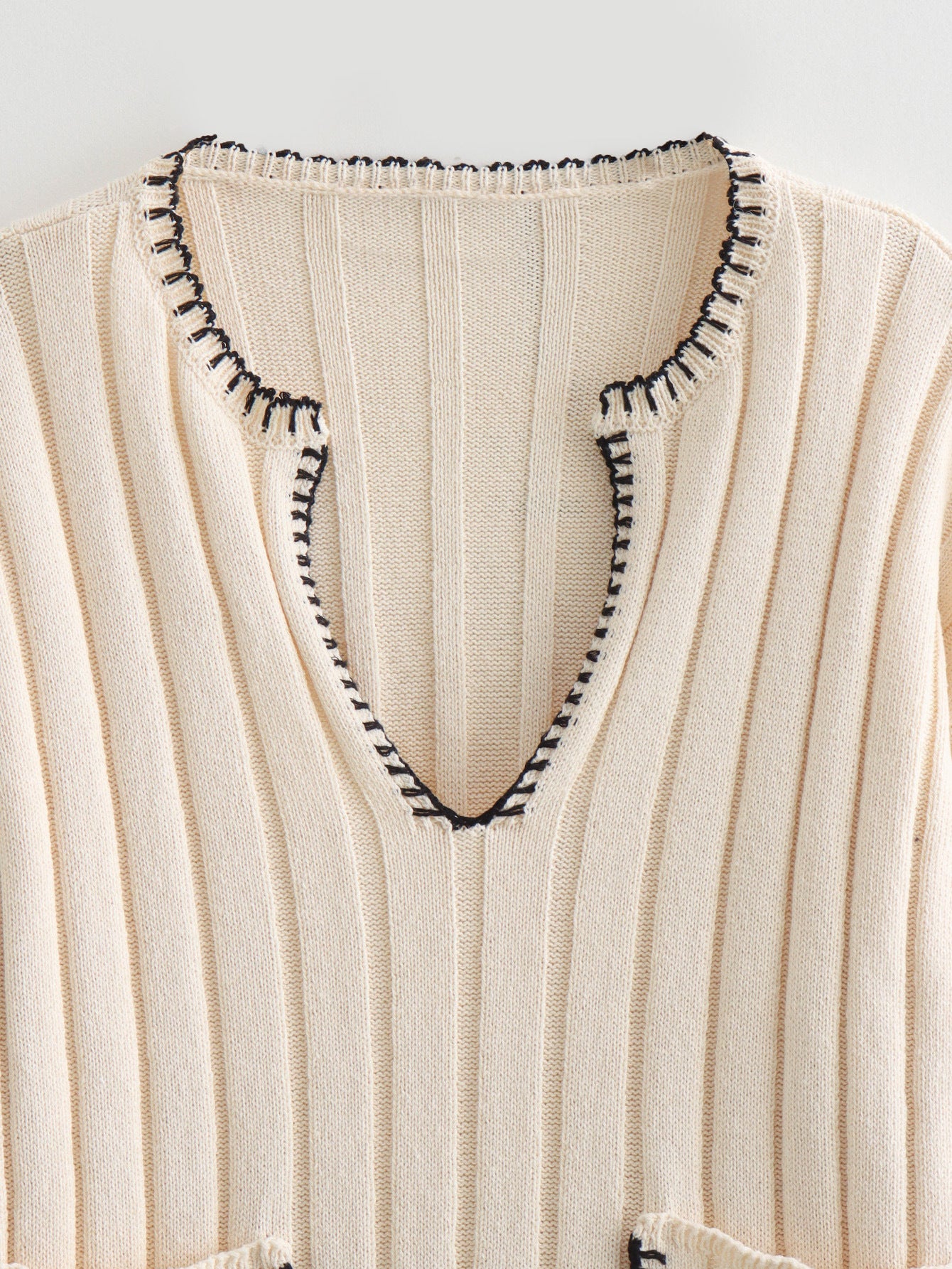 V-Neck Ribbed Knit Sweater