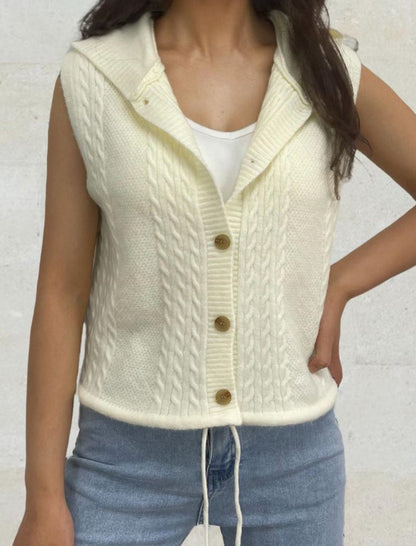 Cable-Knit Button-Up Sleeveless Vest