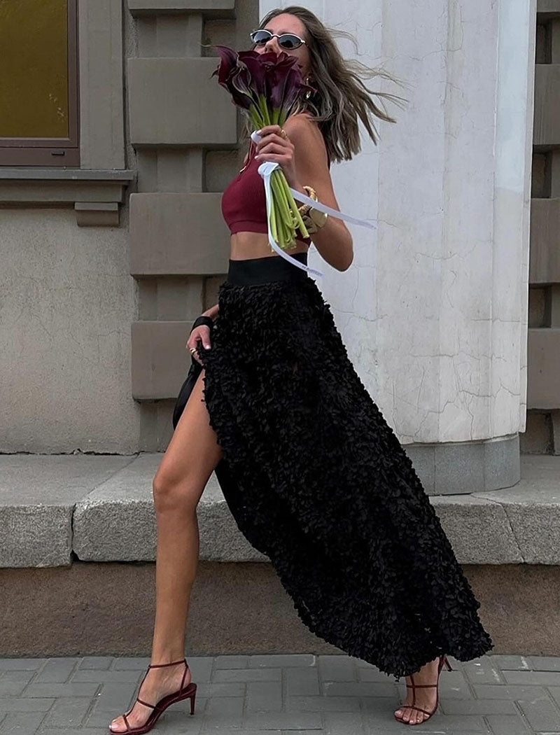 Floral Print High Slit Maxi Skirt
