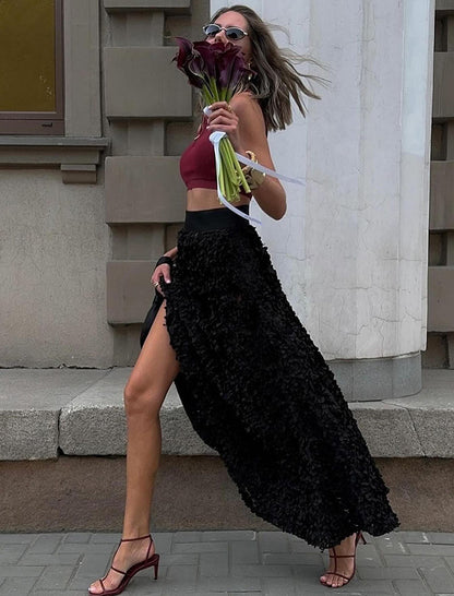 Floral Print High Slit Maxi Skirt