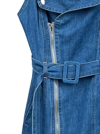 Belted Denim Cami Midi Dress