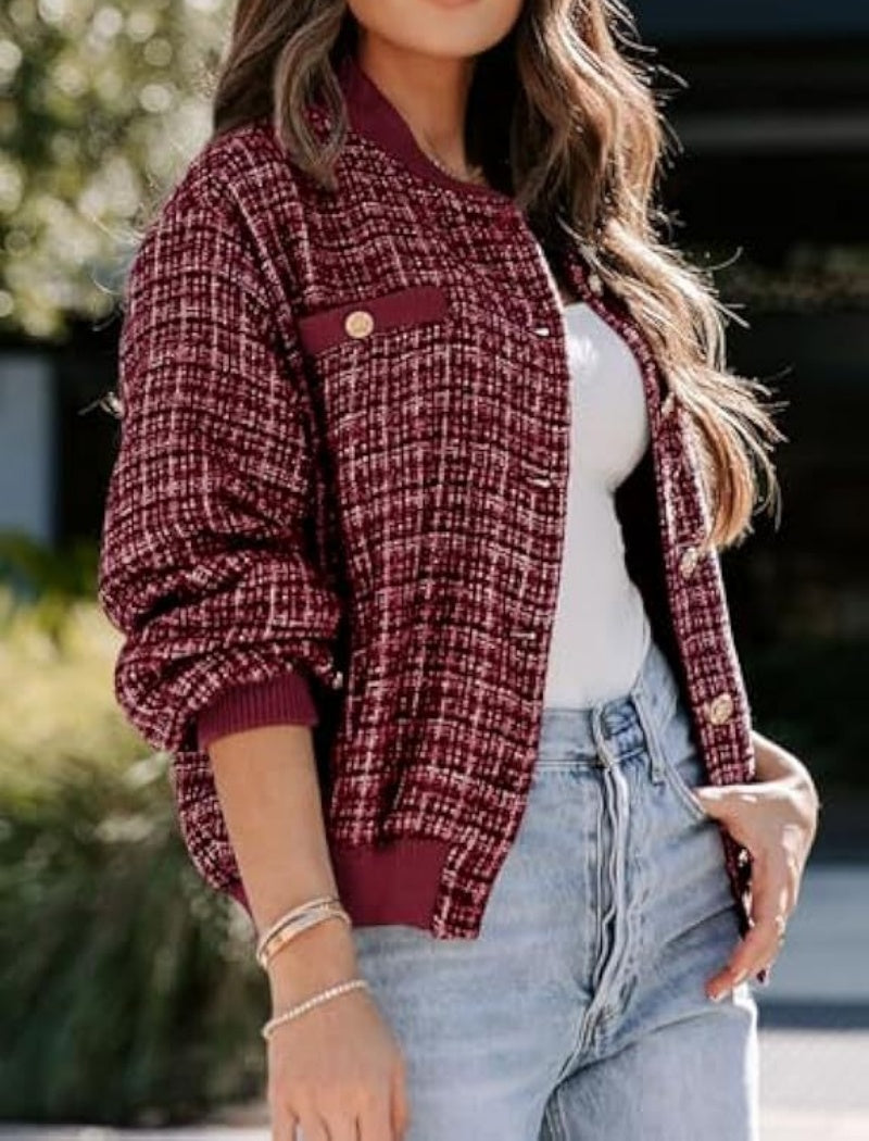 Plaid Bomber Jacket with Pockets