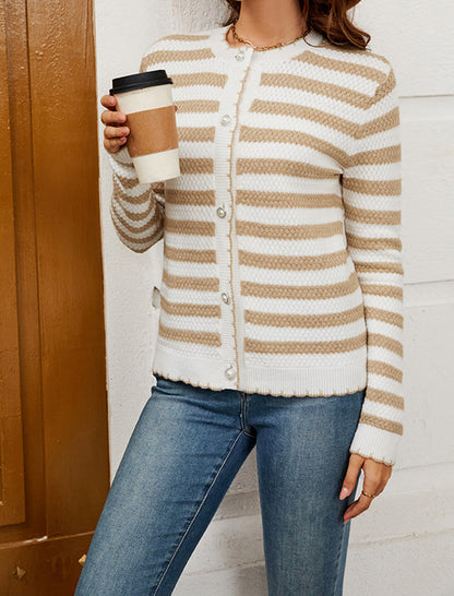 Striped Knit Button-Up Cardigan