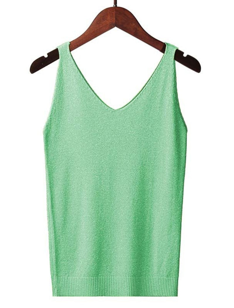 Sleeveless V-Neck Knit Tank Top