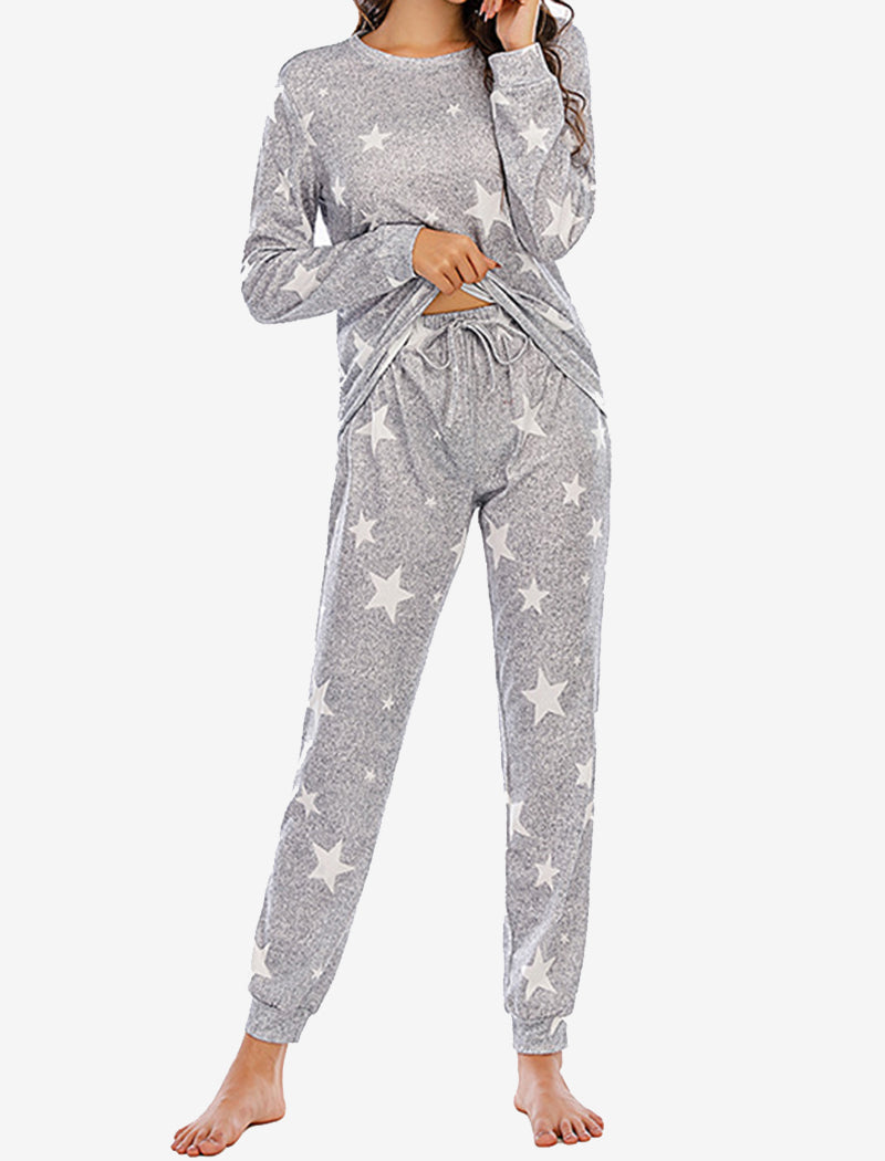 Star Print Long-Sleeve Top and Pants Pajama Set