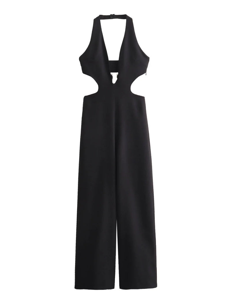 Halter Cutout Backless Wide-Leg Jumpsuit