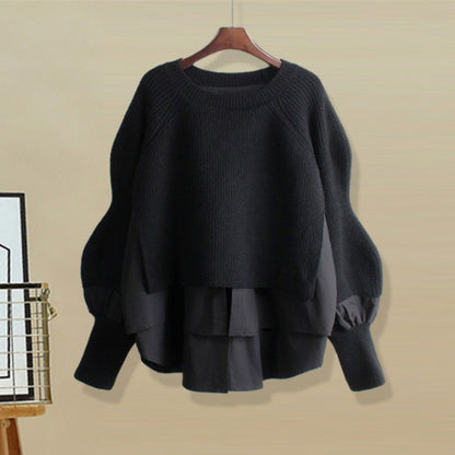 Faux Two-Piece Knit Sweater with Layered Hem