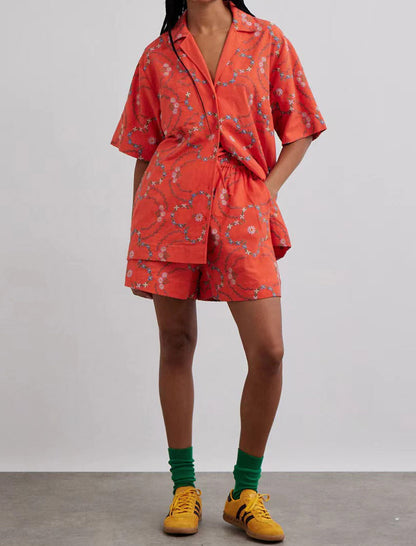 Floral Print Pajama Set with Short Sleeves