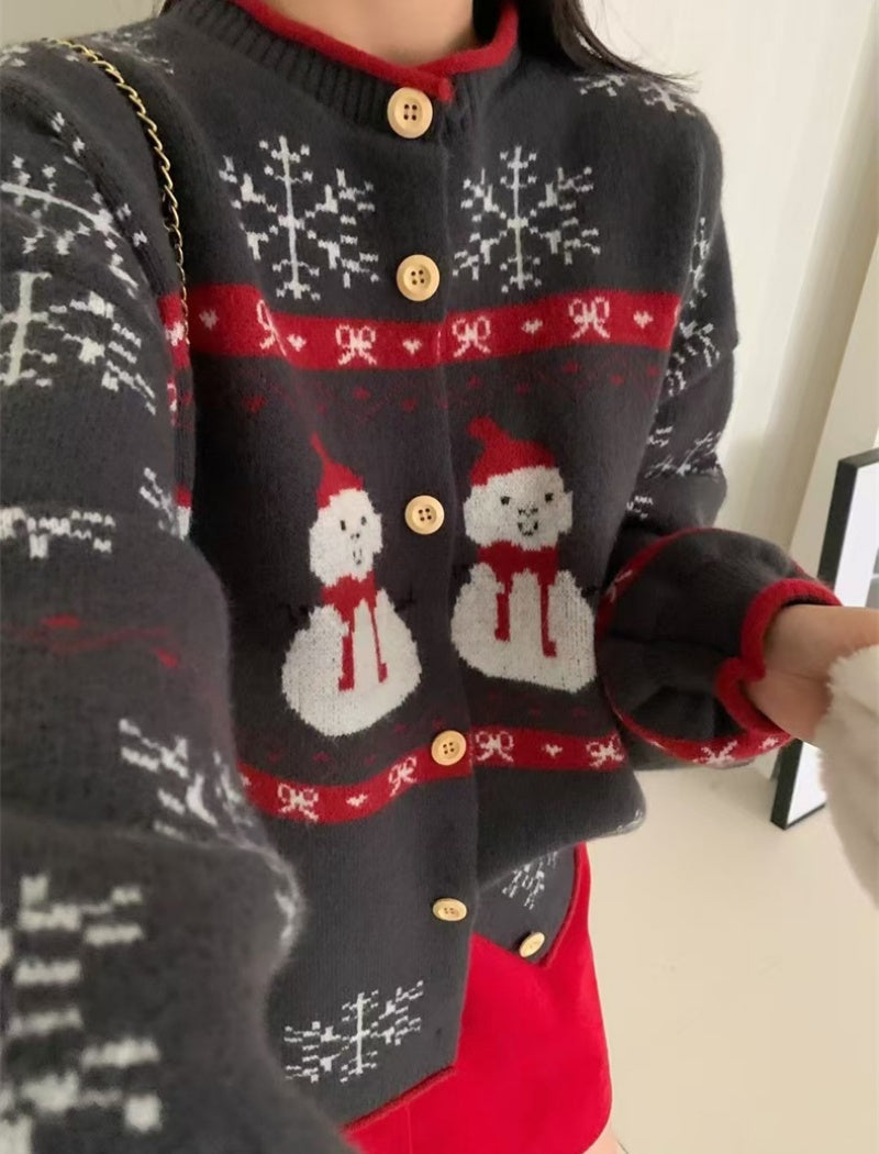 Festive Knitted Cardigan with Snowflake Pattern