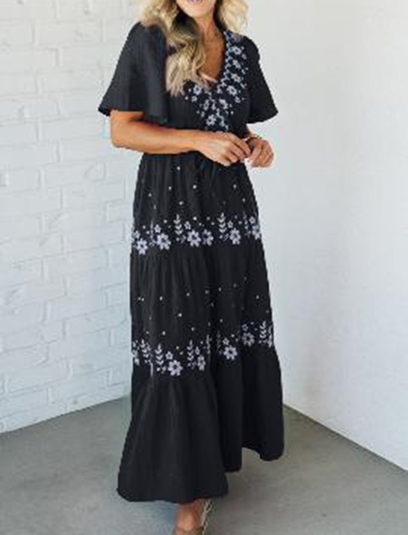 Short-Sleeve Floral Maxi Dress