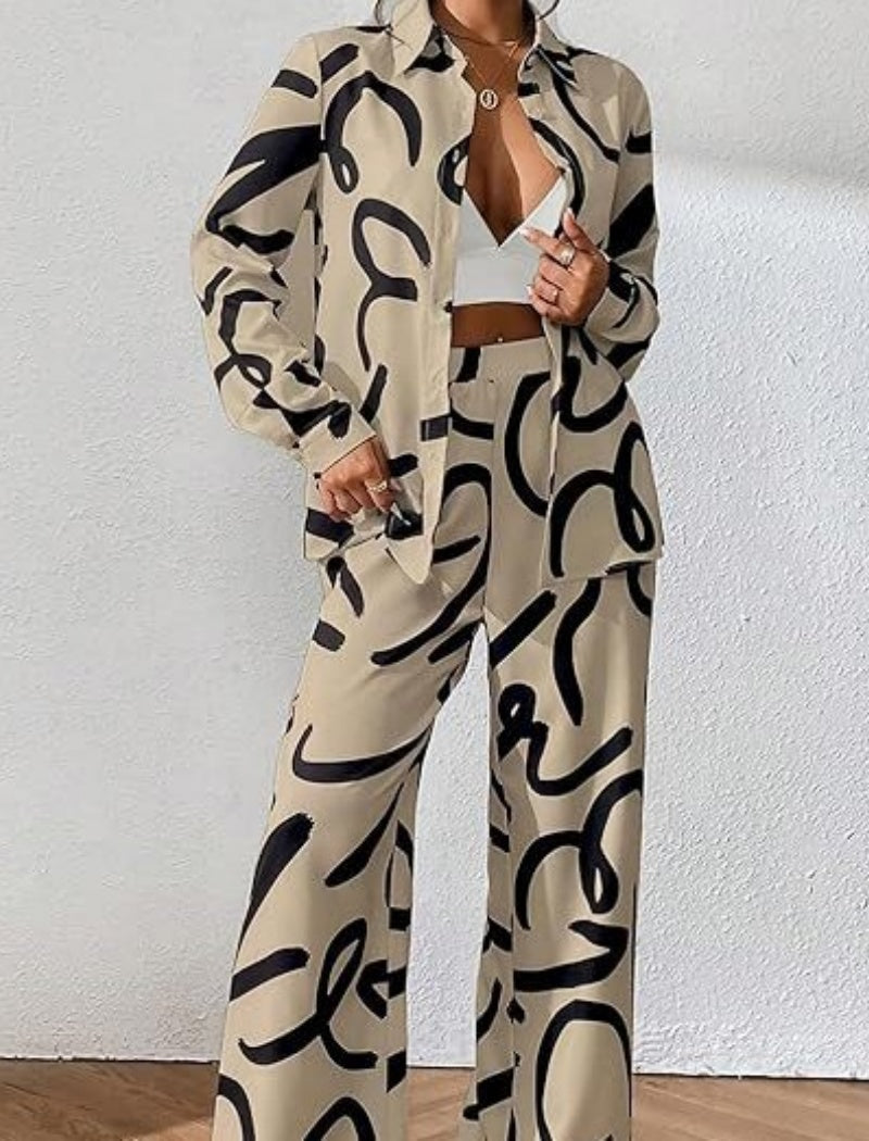 Casual Shirt and Wide-Leg Pants Two-Piece Set