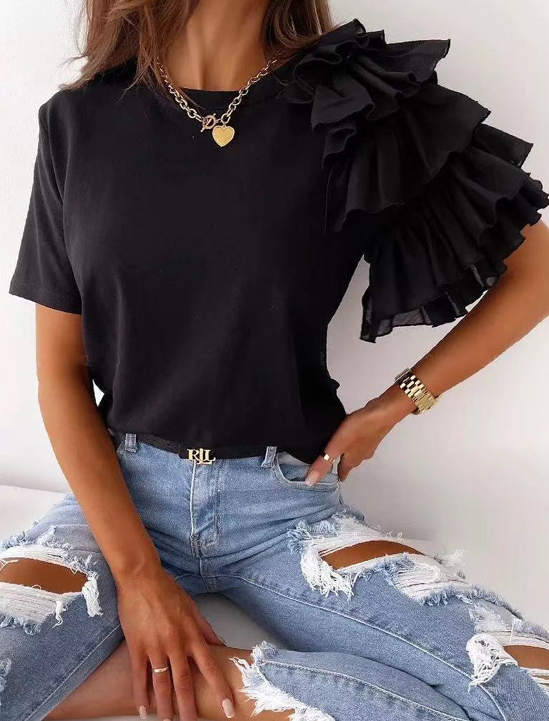 Ruffle Sleeve Statement T-Shirt