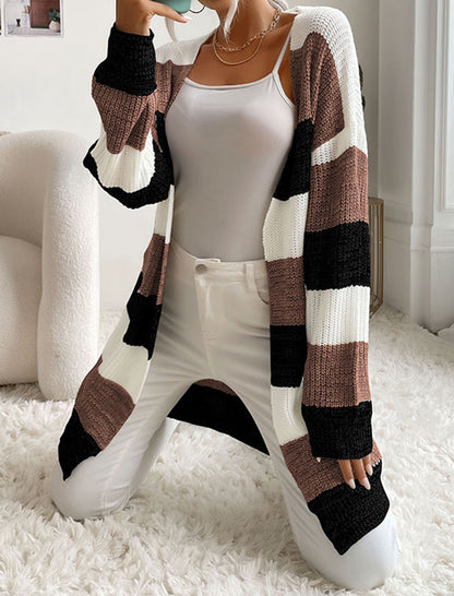 Striped Open-Front Knit Cardigan