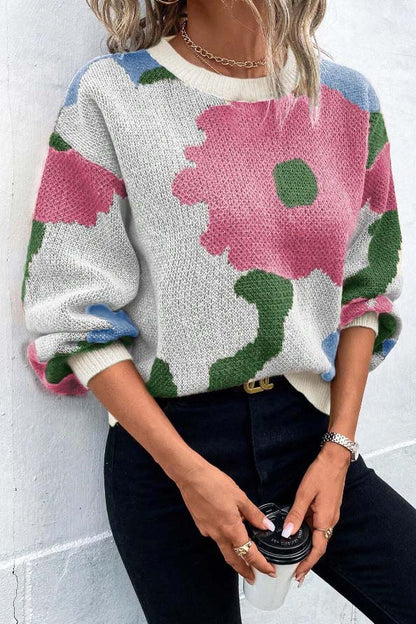 Abstract Floral Knit Sweater