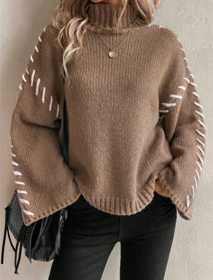 High Neck Sweater with Stitch Accents