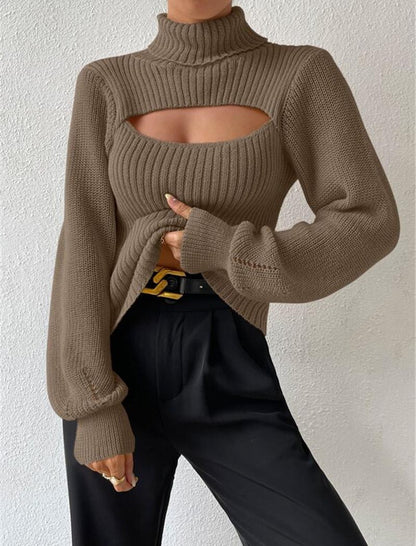 Ribbed Cutout Turtleneck Sweater