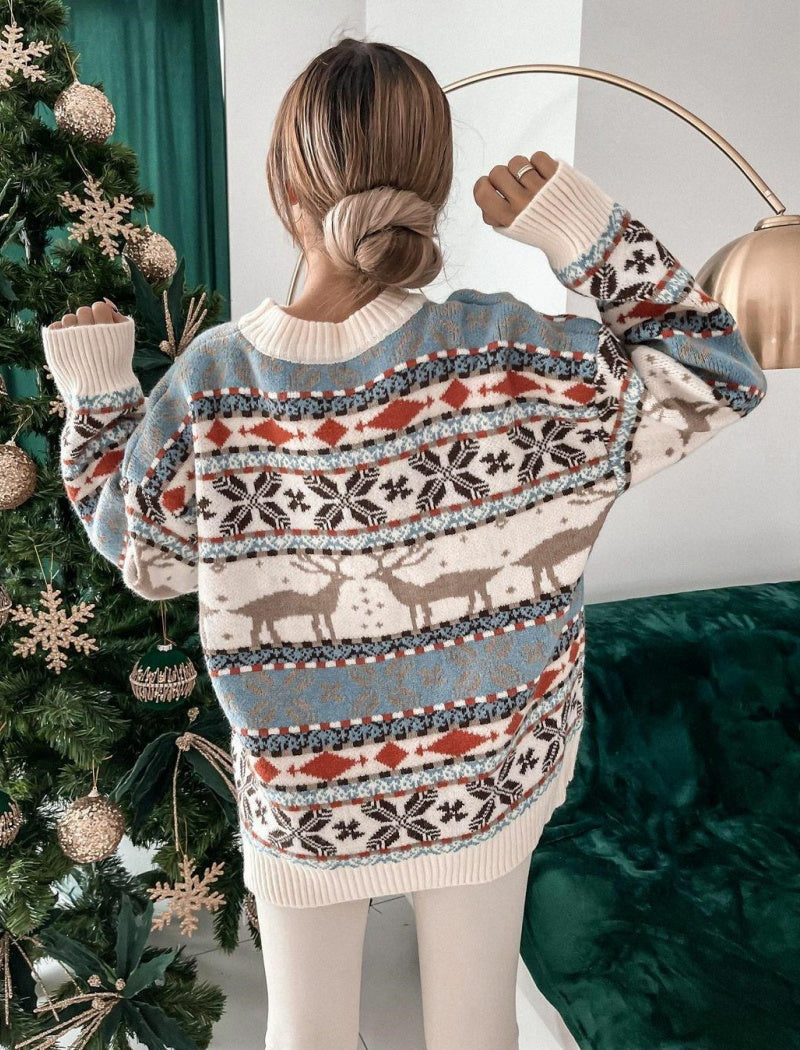 Reindeer Patterned Holiday Sweater