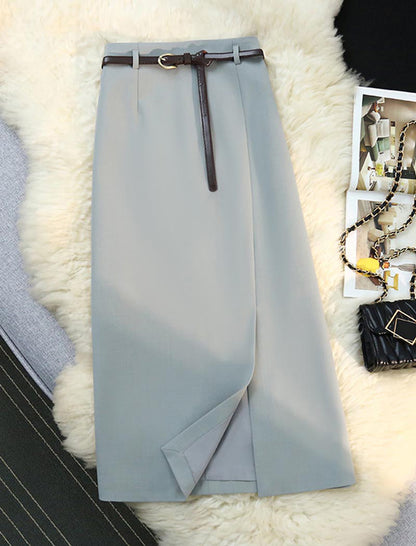 Belted High-Rise Split-Hem Maxi Skirt