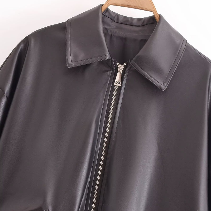 Relaxed Fit Faux Leather Jacket