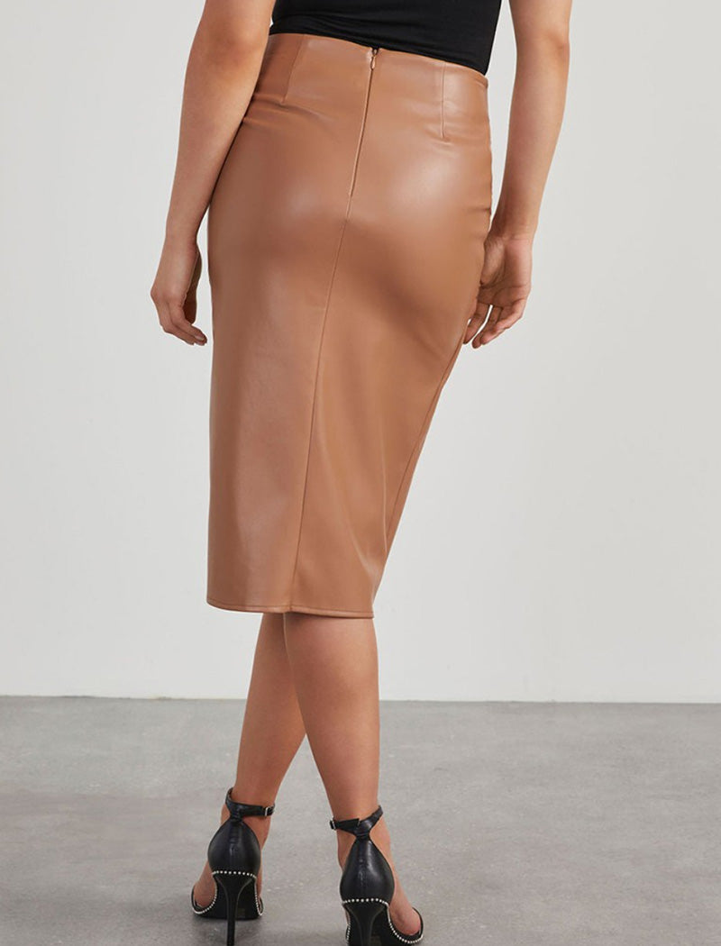 Faux Leather Wrap Midi Skirt