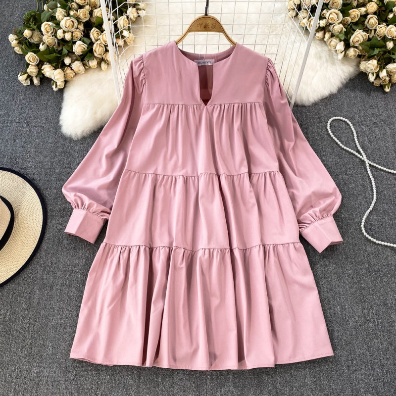 Tiered Long-Sleeve Mini Dress