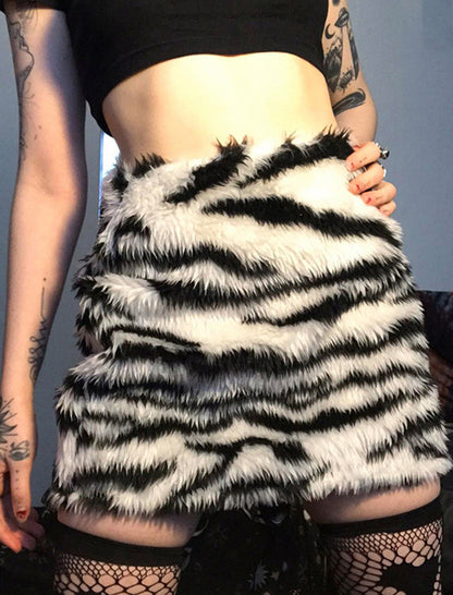 Zebra Faux Fur Mini Skirt