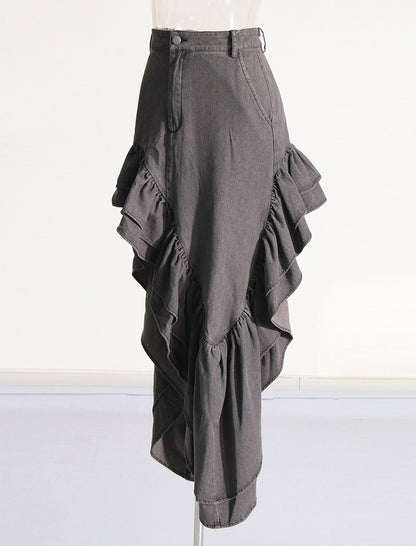 Asymmetrical Ruffle Split-Hem Maxi Skirt