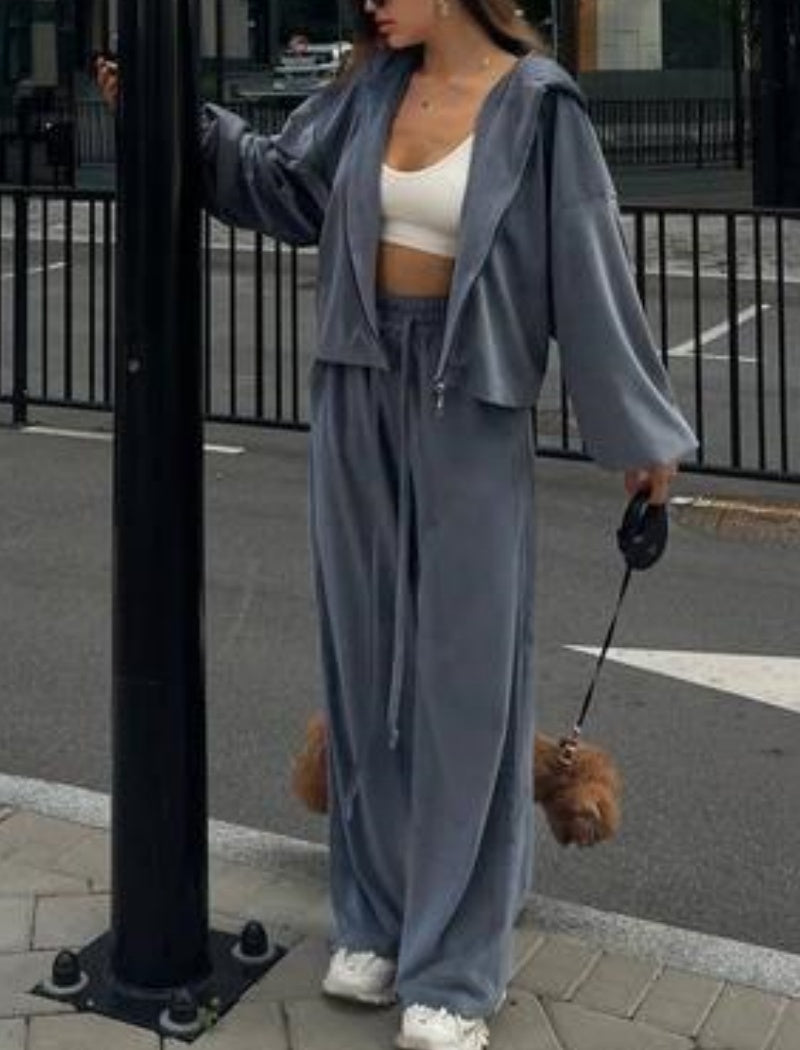 Hooded Belted Lounge Set with Wide Pants