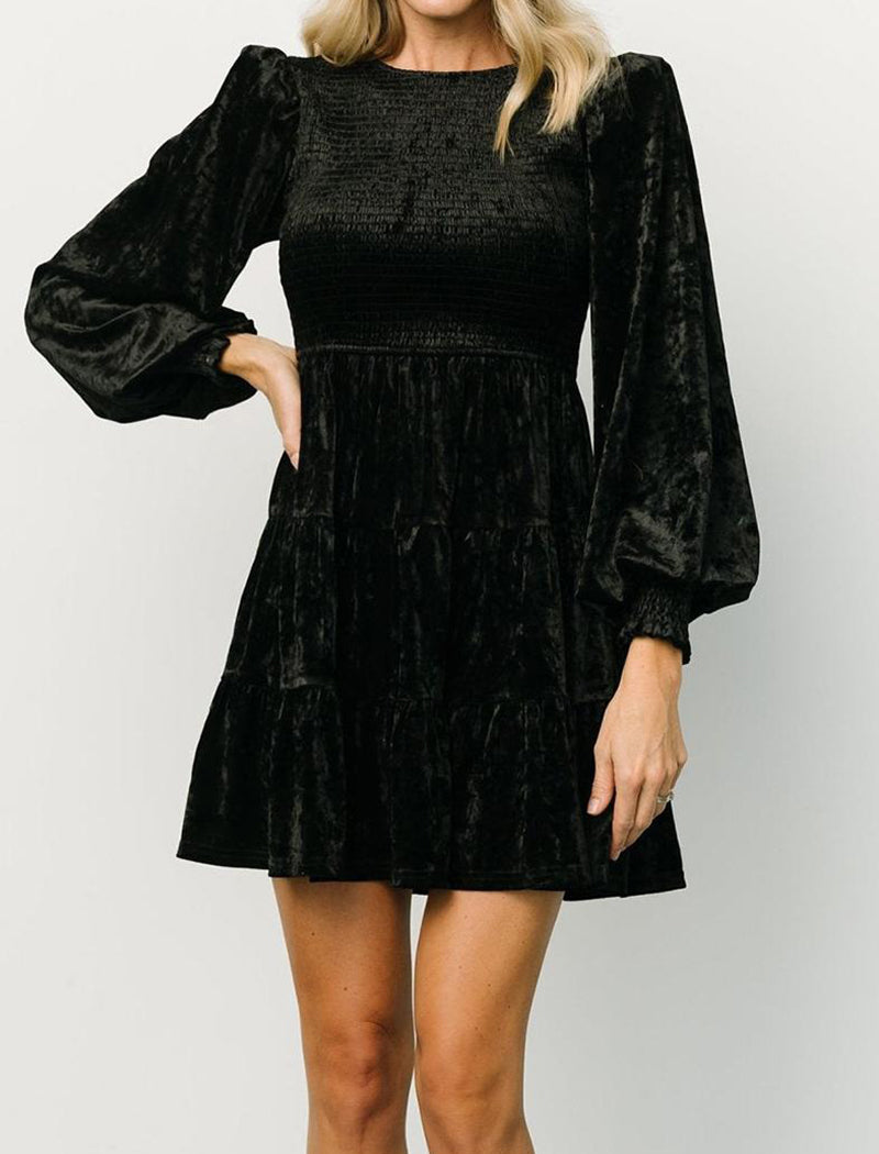 Textured Long Sleeve Tiered Dress