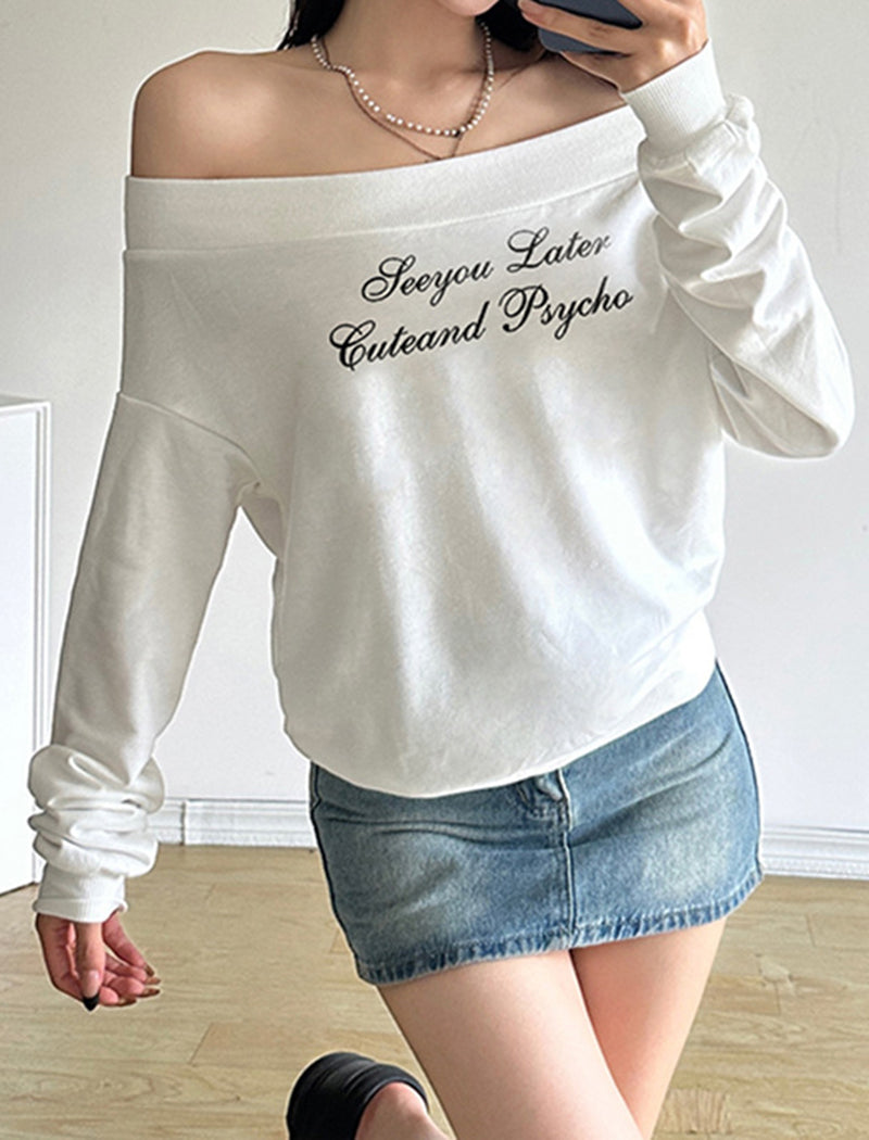 Off-Shoulder Printed Letter Top