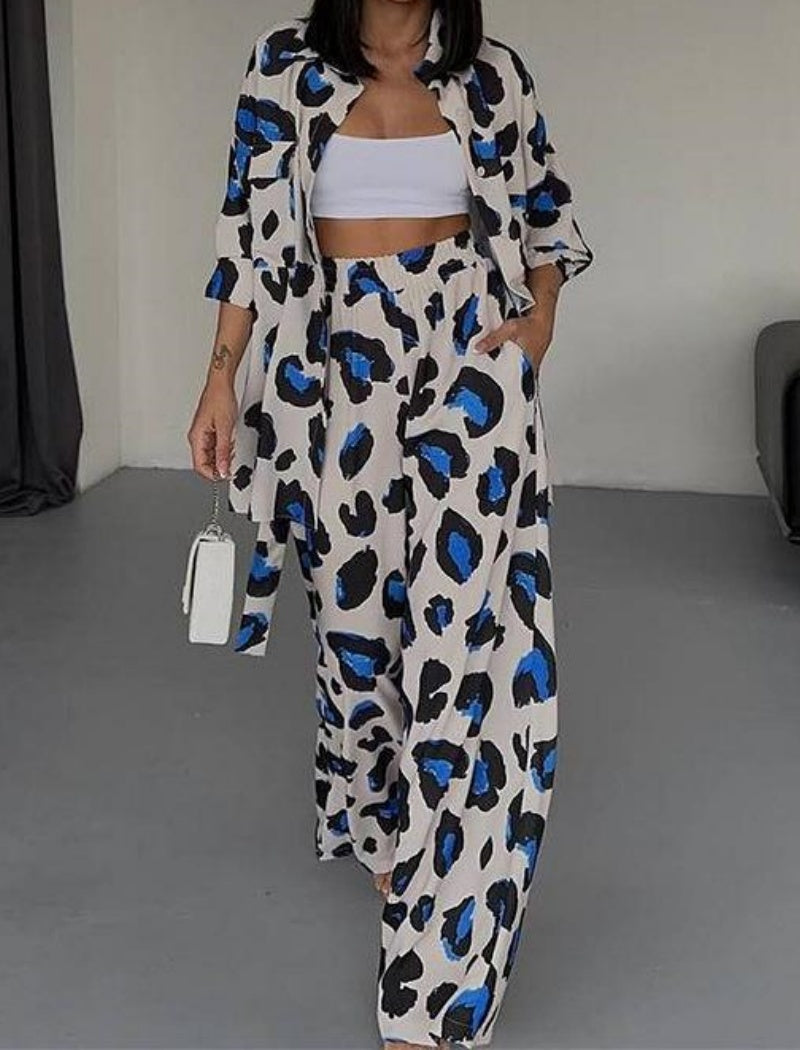 Two-Piece Animal Print Shirt and Pants Set