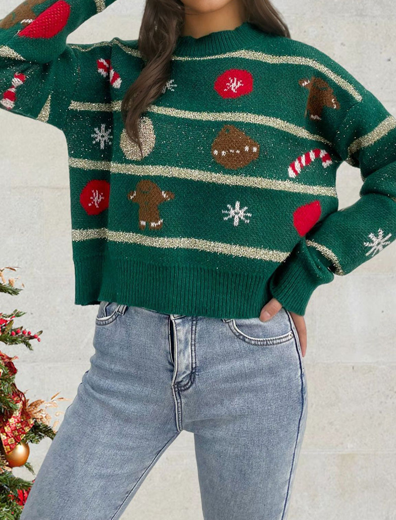 Festive Knit Sweater with Holiday Motifs