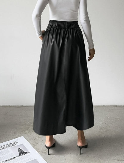 High-Waisted Midi Skirt with Elastic Waistband