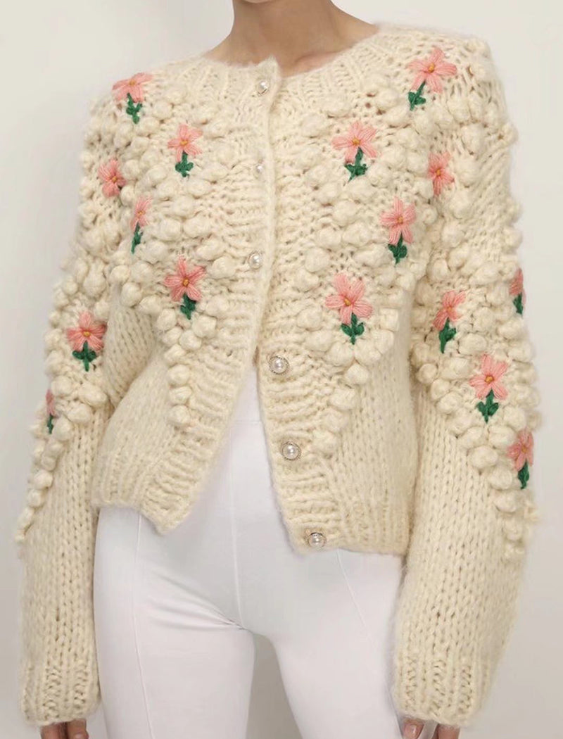 Floral Hand-Knit Cardigan