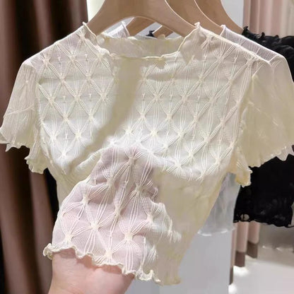 Short-Sleeve Textured Mesh Top