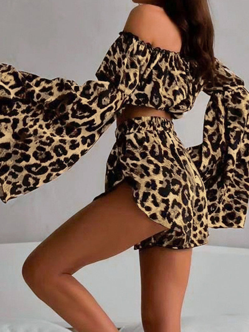 Leopard Print Crop Top and Shorts Set