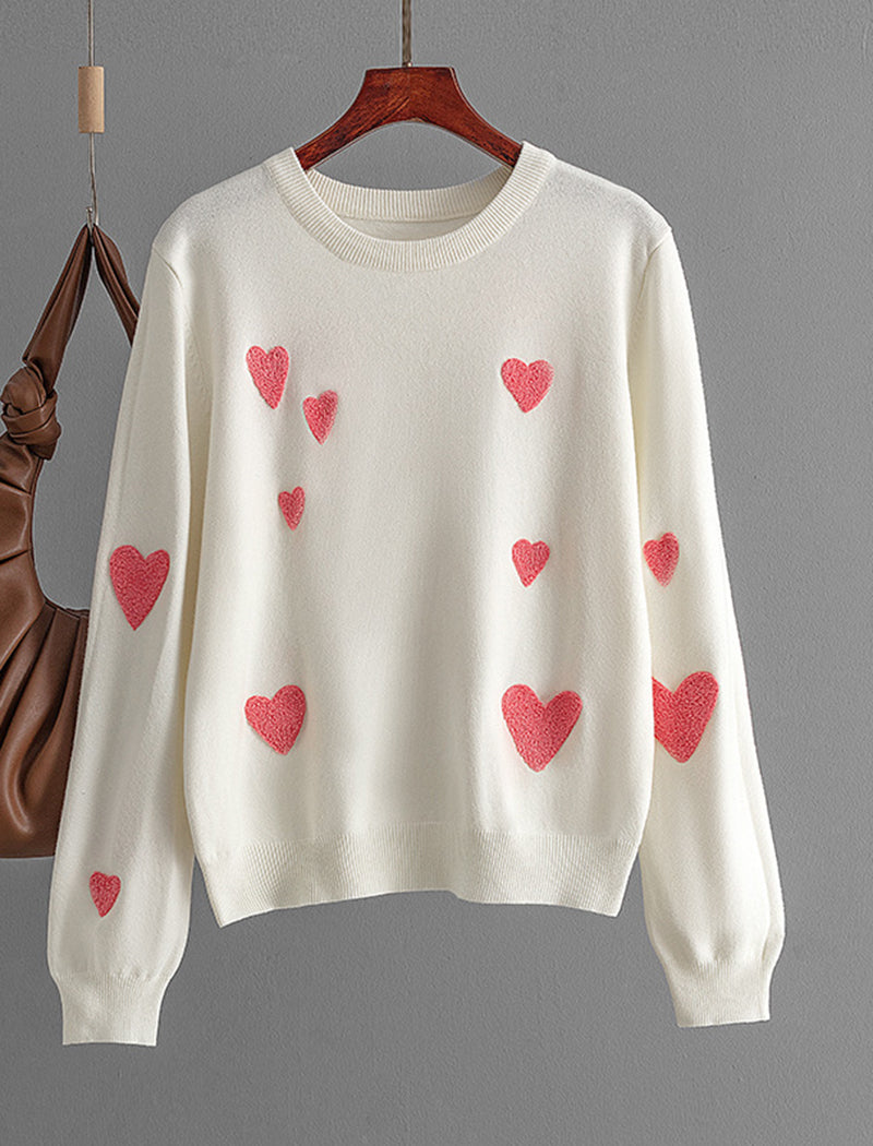 Heart Pattern Knit Crewneck Sweater