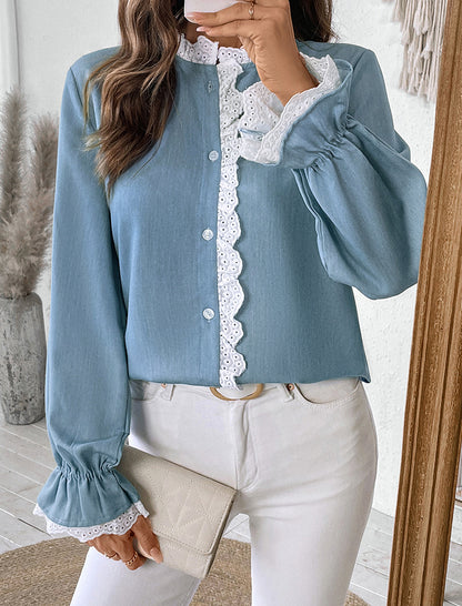 Long Sleeve Lace Trim Cardigan Top