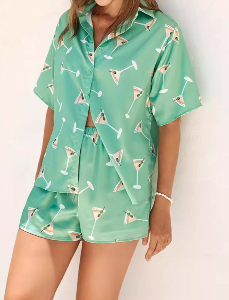 Cocktail Print Pajama Set with Matching Shorts