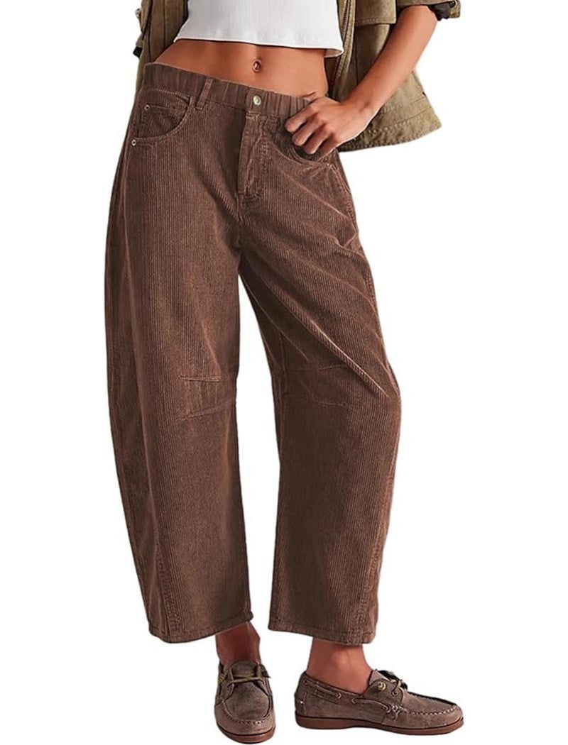 Wide-Leg Cropped Corduroy Pants